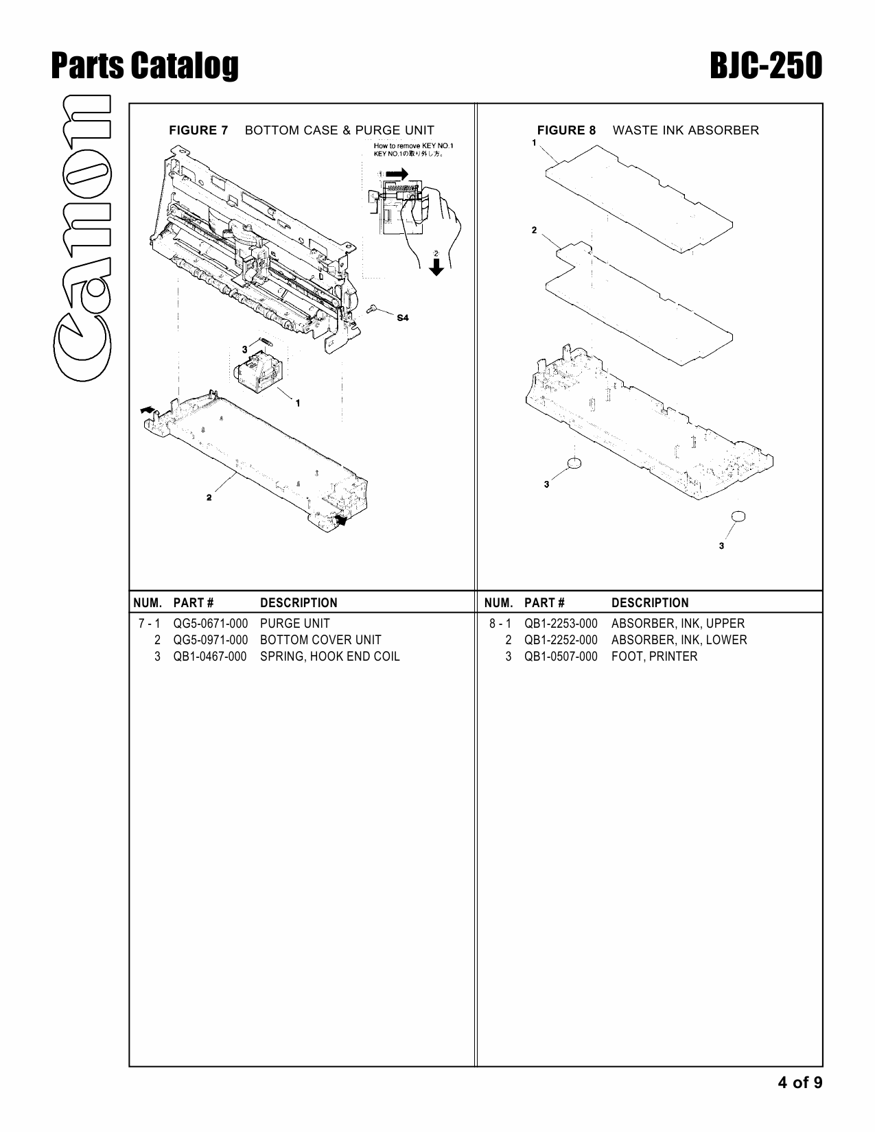 Canon BubbleJet BJC-250 Parts Catalog Manual-4